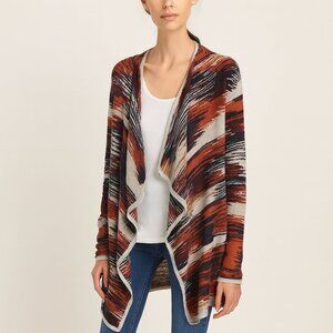 Lucky Brand Southwest Print Draped Open Front Cardigan Waterfall Sweater Size M